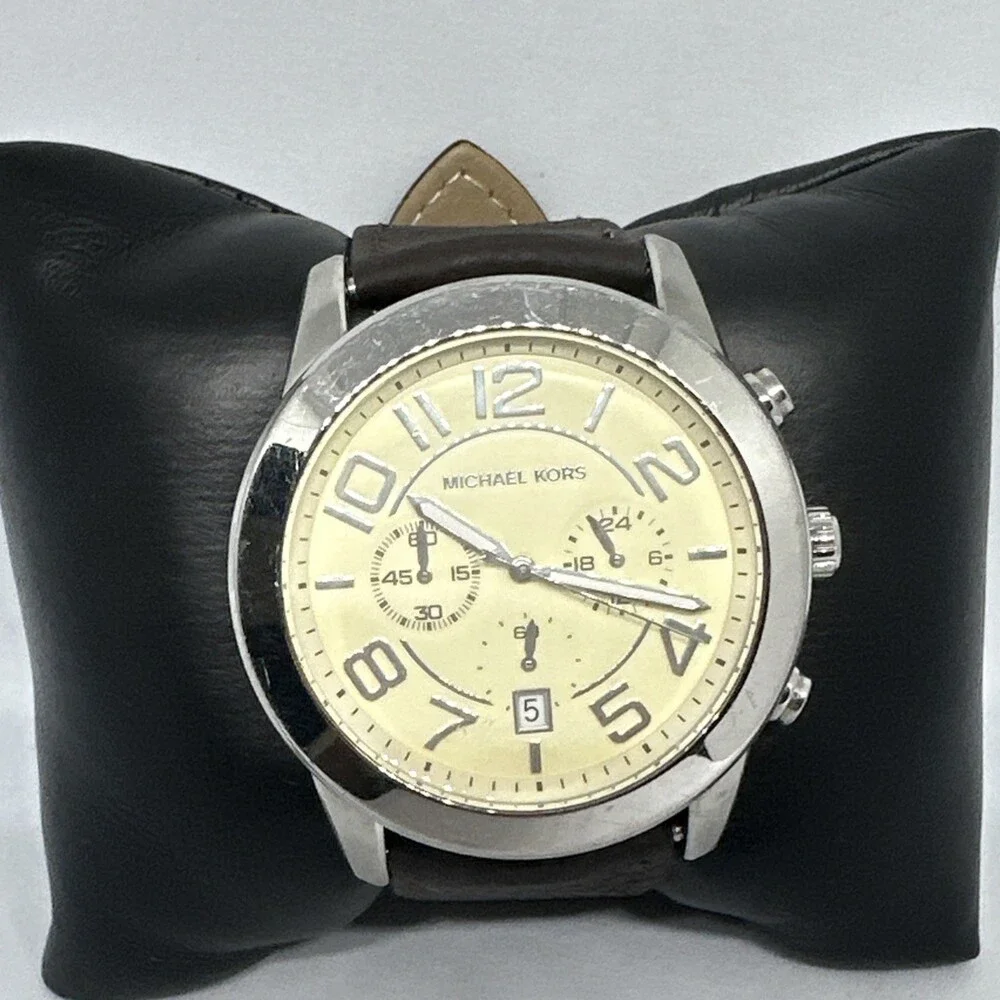 Michael Kors Mercer MK8292 Men's Brown Leather Analog Dial Quartz Watch HME597
